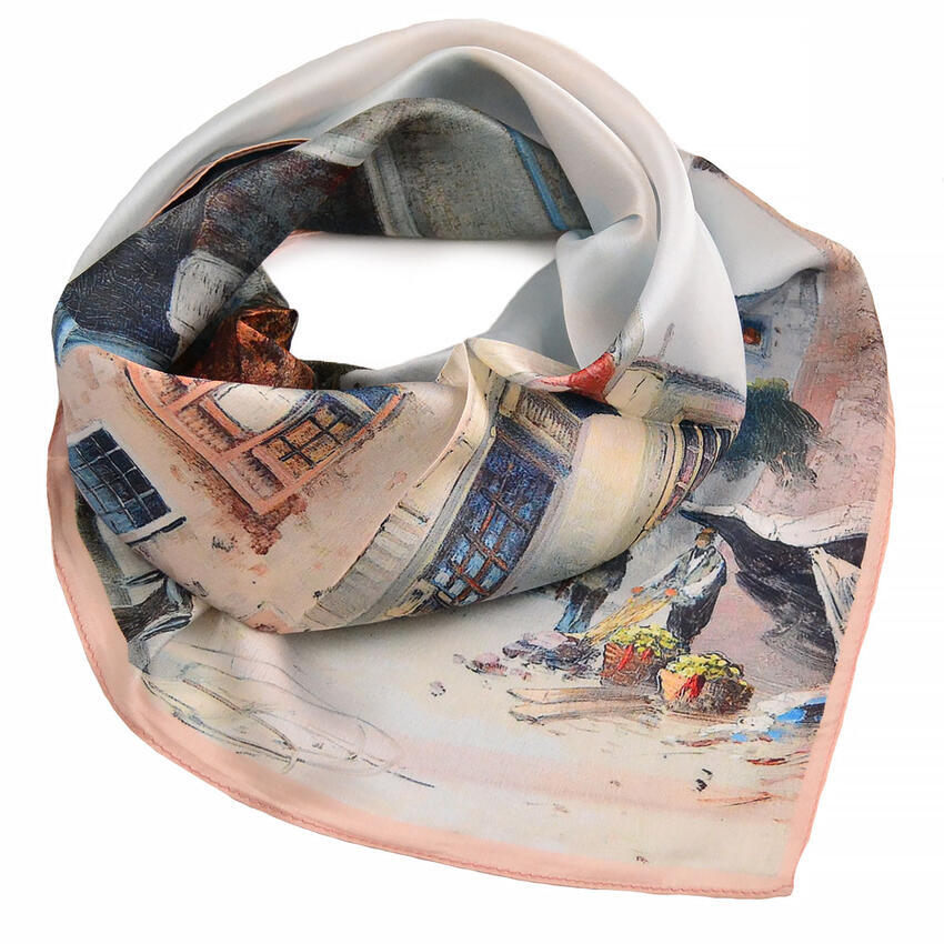 Šátek saténový barevný s potiskem