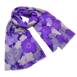 Šála klasická - fialová s květinami